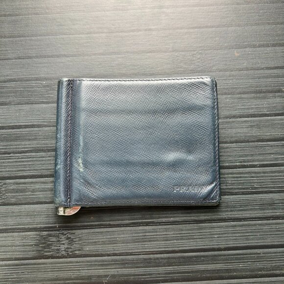 Prada Logo Saffiano Black Leather Bifold  Wallet with Money Clip Authentic|Used - Picture 1 of 4
